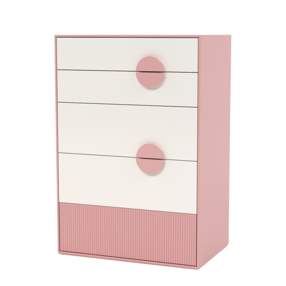 Encke Beş Çekmeceli Şifonyer / Fildişi Beyazı – Pembe