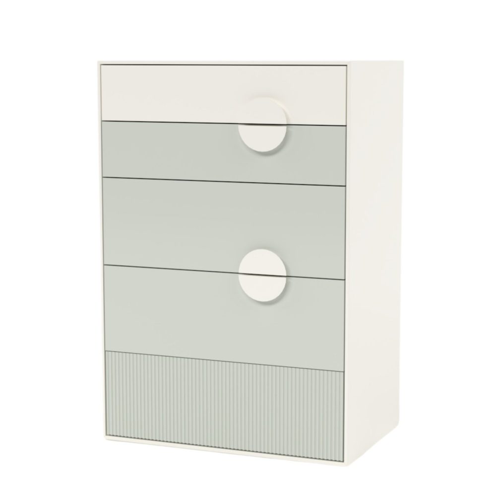 Encke Beş Çekmeceli Şifonyer / Fildişi Beyazı- Soluk Yeşil