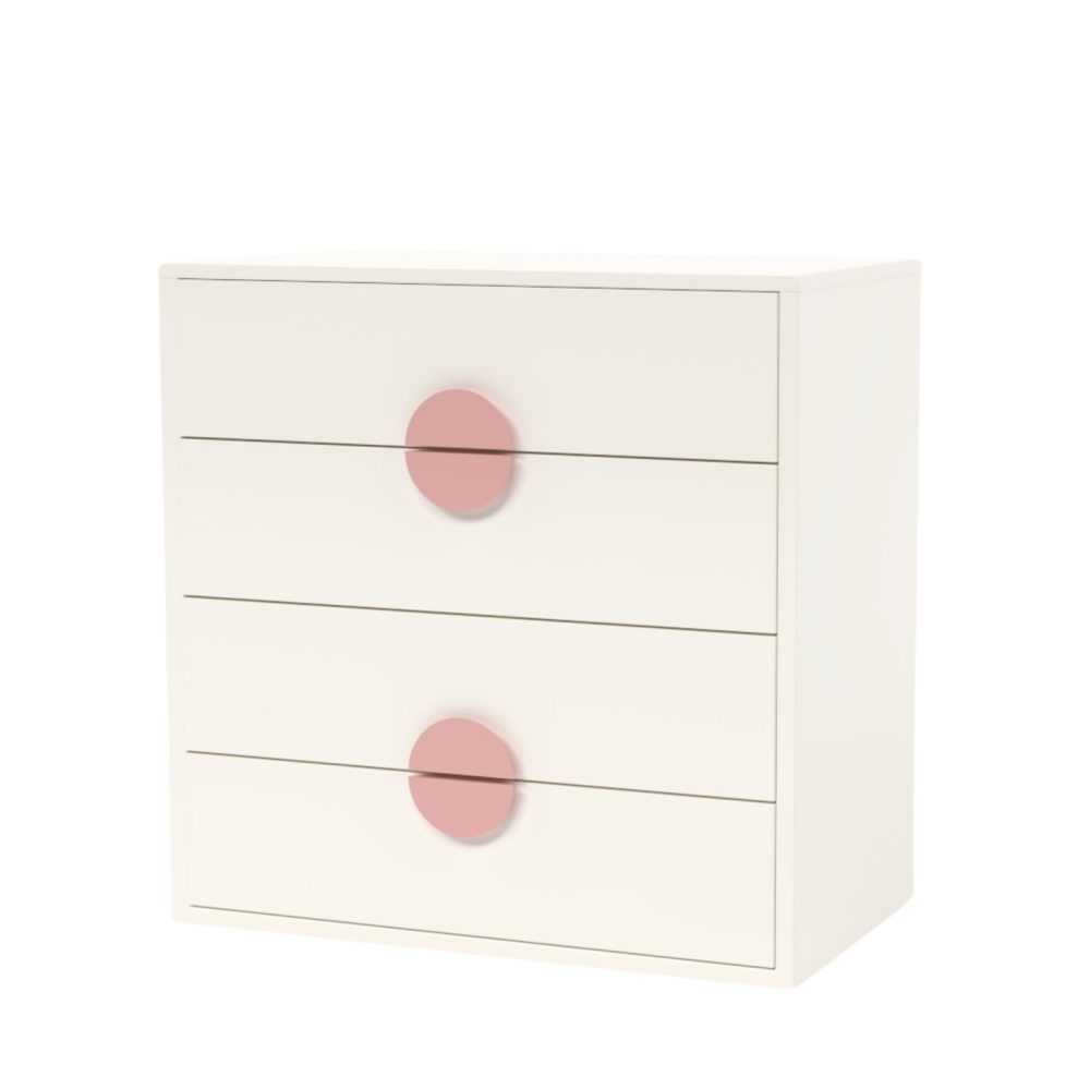 Neowise 4 Çekmeceli Şifonyer/ Fildişi Beyazı – Pembe